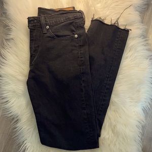 Levi’s 28W 28L 514 black / gray jeans with frayed bottom